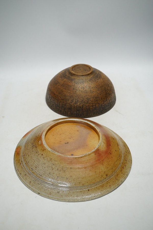 A Monkton Combe pottery bowl and a Sarah Walton dish, 29cm diameter. Condition - good